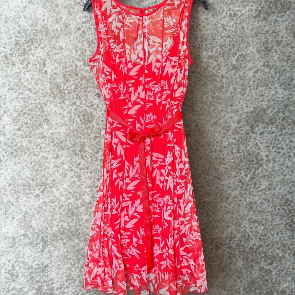 Jessica Howard Red and White Leaf Print Midi Dress
